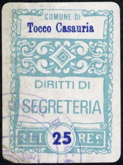 Marca da Bollo del Comune di TOCCO DA CASAURIA su Carta Bianca di dimensioni 23 x 32,5 mm