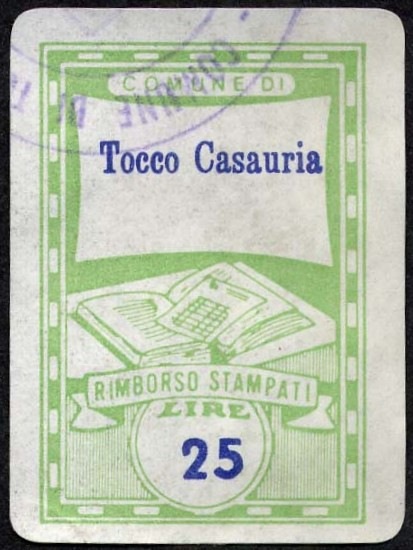 Marca da Bollo del Comune di TOCCO DA CASAURIA su Carta Bianca di dimensioni 22 x 32,5 mm