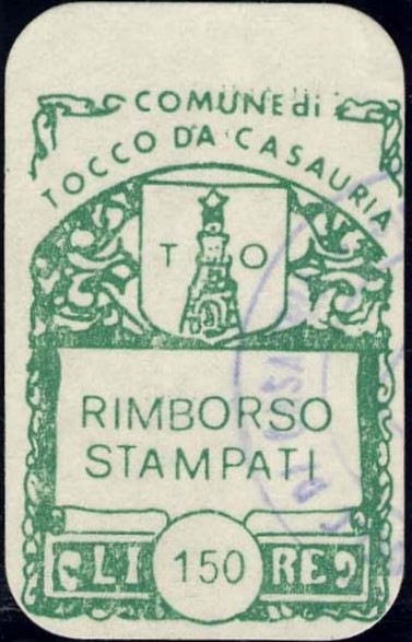 Marca da Bollo del Comune di TOCCO DA CASAURIA su Carta Bianca di dimensioni 23 X 33 mm