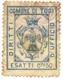 Marca da Bollo del Comune di TODI su Carta Bianca Sottile di dimensioni 24 x 30,5 mm