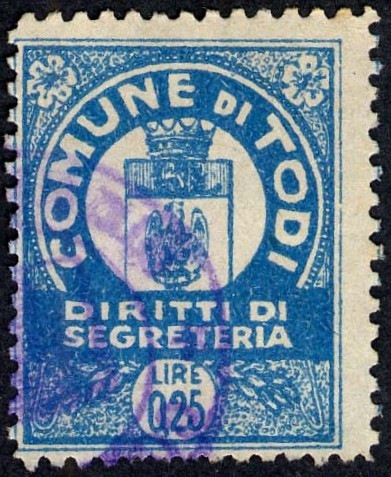 Marca da Bollo del Comune di TODI su Carta Bianca di dimensioni mm
