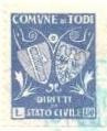 Marca da Bollo del Comune di TODI su Carta Bianca di dimensioni 18,5 x 23 mm