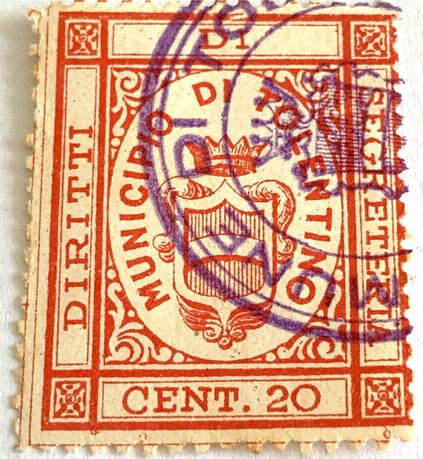 Marca da Bollo del Comune di TOLENTINO su Carta Bianca di dimensioni 25 x 31 mm