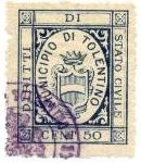 Marca da Bollo del Comune di TOLENTINO su Carta Bianca Sottile di dimensioni 25 x 31 mm