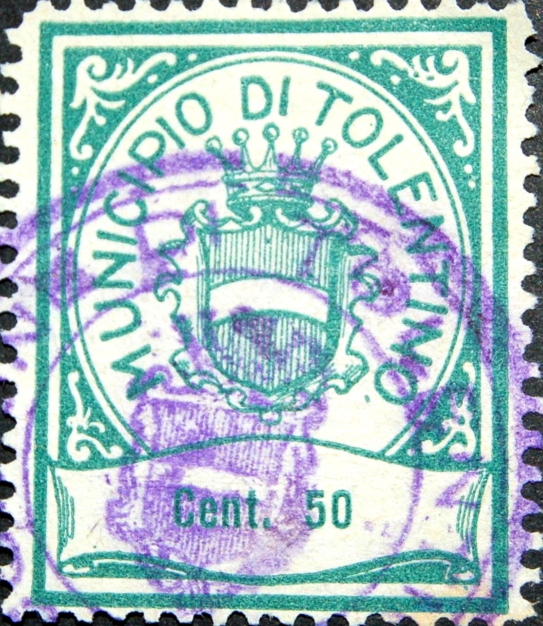 Marca da Bollo del Comune di TOLENTINO su Carta Bianca Sottile di dimensioni 24,5 x 31 mm
