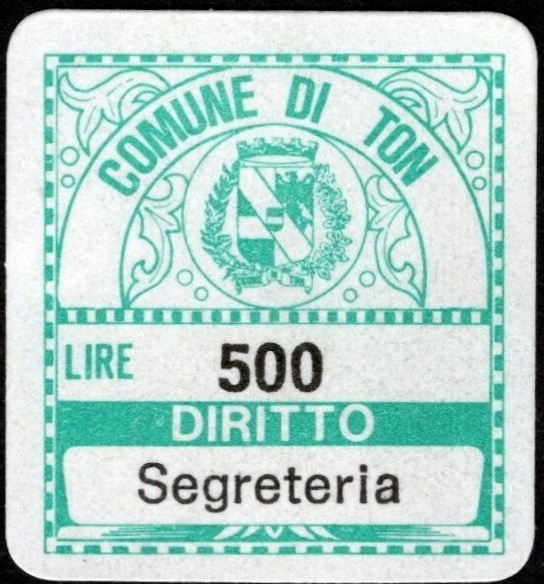 Marca da Bollo del Comune di TON su Carta Bianca di dimensioni 20 x 20 mm