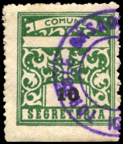 Marca da Bollo del Comune di TORBOLE CASAGLIA su Carta Bianca di dimensioni 23 x 27 mm