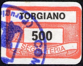 Marca da Bollo del Comune di TORGIANO su Carta Bianca di dimensioni 19 x 14 mm