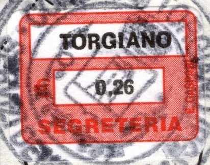 Marca da Bollo del Comune di TORGIANO su Carta Bianca di dimensioni 19 x 14 mm