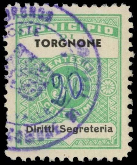 Marca da Bollo del Comune di TORGNON (TORGNONE) su Carta Bianca di dimensioni 23,5 X 30,5 mm