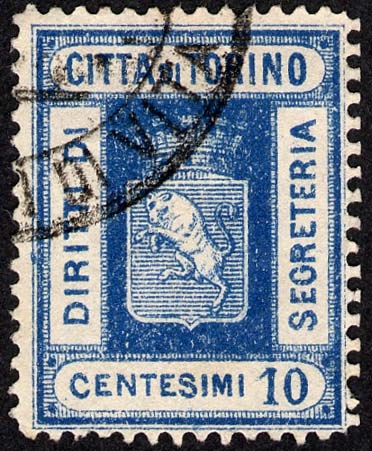 Marca da Bollo del Comune di TORINO su Carta Bianca di dimensioni 22 x 28,5 mm