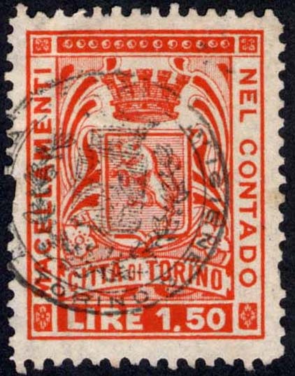 Marca da Bollo del Comune di TORINO su Carta Bianca di dimensioni 23 x 31 mm