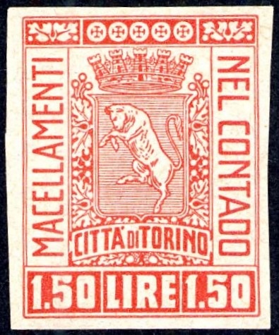 Marca da Bollo del Comune di TORINO su Carta Bianca di dimensioni 23 X 30 mm
