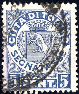 Marca da Bollo del Comune di TORINO su Carta Bianca di dimensioni 17 x 21,5 mm