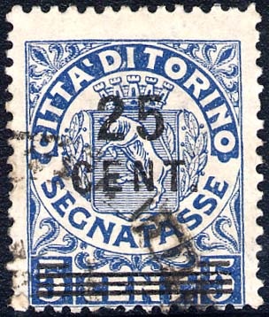 Marca da Bollo del Comune di TORINO su Carta Bianca di dimensioni 17 x 21,5 mm