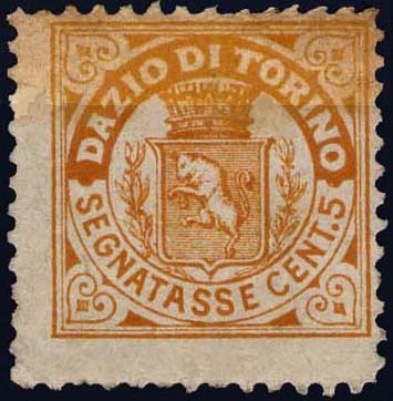 Marca da Bollo del Comune di TORINO su Carta Bianca Sottile di dimensioni 20 x 20 mm