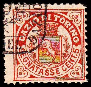 Marca da Bollo del Comune di TORINO su Carta Bianca Sottile di dimensioni 20 x 20 mm