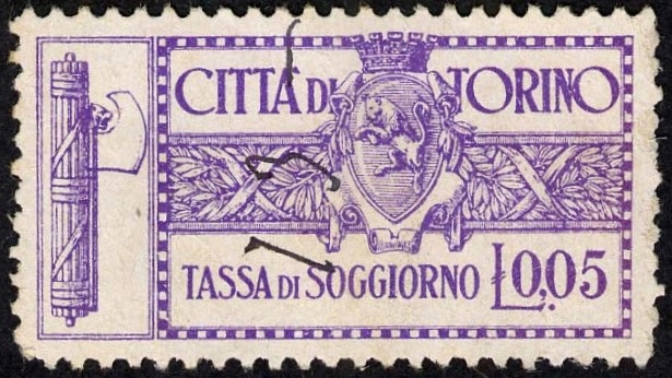 Marca da Bollo del Comune di TORINO su Carta Bianca di dimensioni 36,5 x 18,5 mm