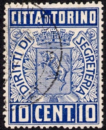 Marca da Bollo del Comune di TORINO su Carta Bianca di dimensioni 22 x 28 mm