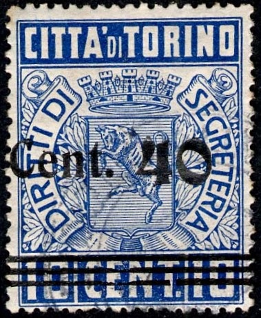 Marca da Bollo del Comune di TORINO su Carta Bianca di dimensioni 22 x 28 mm
