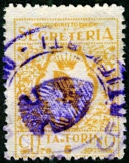 Marca da Bollo del Comune di TORINO su Carta Bianca Sottile di dimensioni 21,5 x 26,5 mm