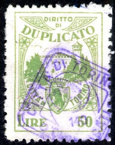 Marca da Bollo del Comune di TORINO su Carta Bianca di dimensioni 21 x 27,5 mm