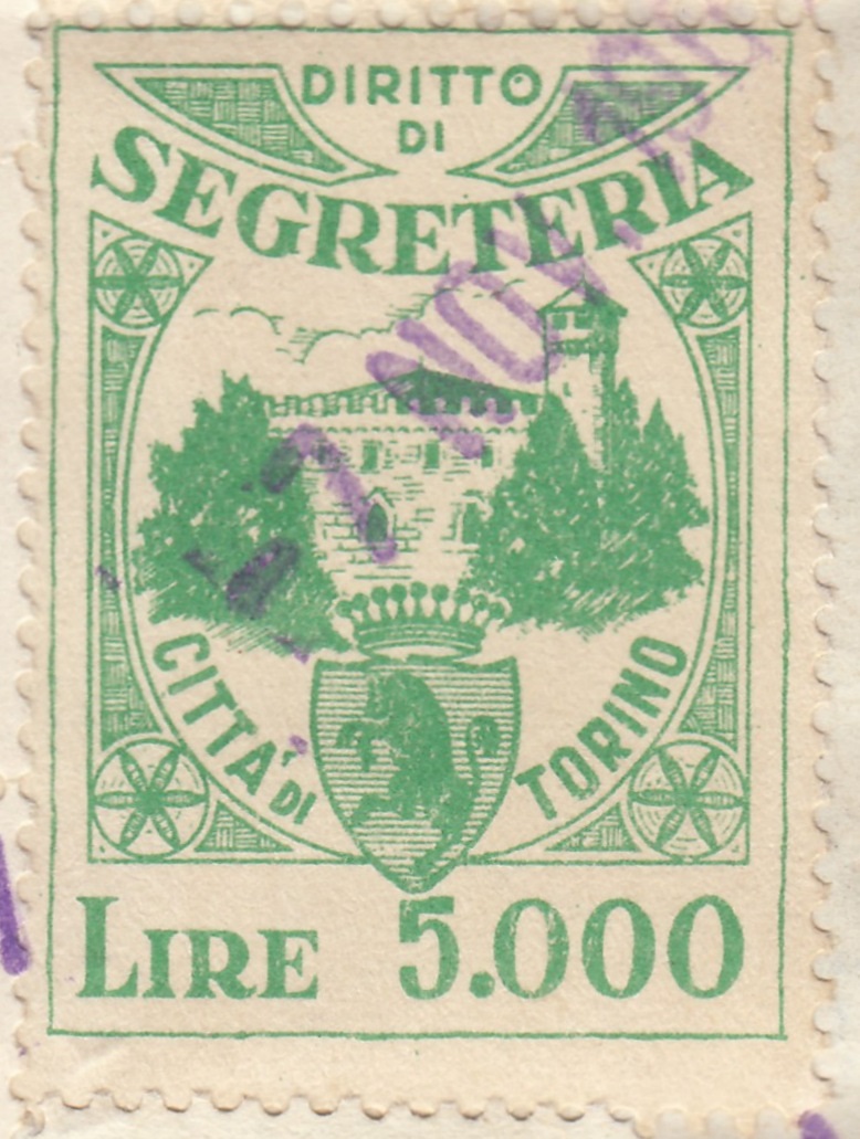 Marca da Bollo del Comune di TORINO su Carta Bianca di dimensioni 26 x 35 mm