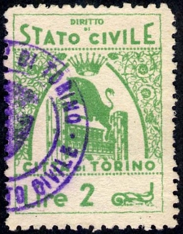 Marca da Bollo del Comune di TORINO su Carta Bianca Sottile di dimensioni 21 x 28,5 mm