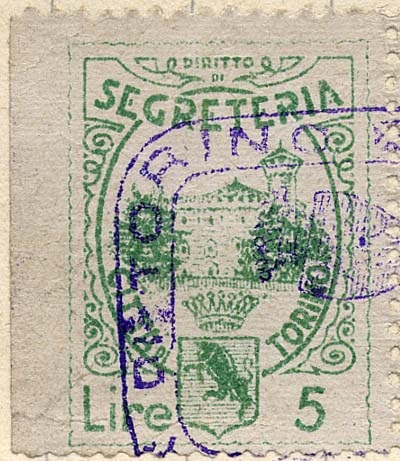 Marca da Bollo del Comune di TORINO su Carta Bianca di dimensioni 19 x 25,5 mm