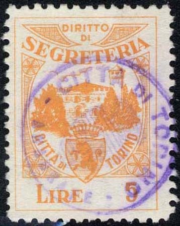 Marca da Bollo del Comune di TORINO su Carta Bianca di dimensioni 20 x 27 mm
