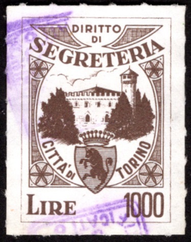 Marca da Bollo del Comune di TORINO su Carta Bianca di dimensioni 26 x 36 mm