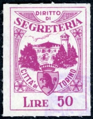 Marca da Bollo del Comune di TORINO su Carta Bianca di dimensioni 19,5 x 26,5 mm