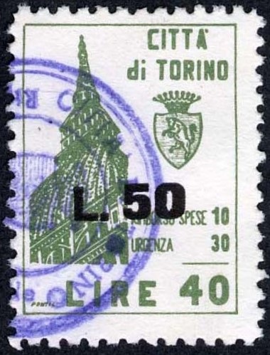 Marca da Bollo del Comune di TORINO su Carta Bianca di dimensioni 18 x 24,5 mm
