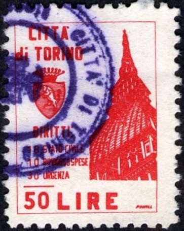 Marca da Bollo del Comune di TORINO su Carta Bianca di dimensioni 19,5 x 26,5 mm