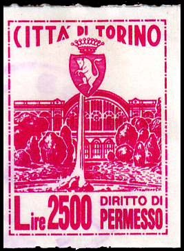 Marca da Bollo del Comune di TORINO su Carta Bianca di dimensioni 19 x 26 mm