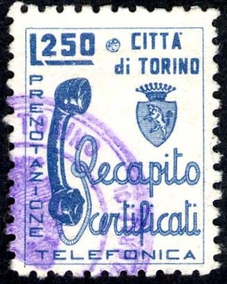 Marca da Bollo del Comune di TORINO su Carta Bianca di dimensioni 17,5 x 23,5 mm