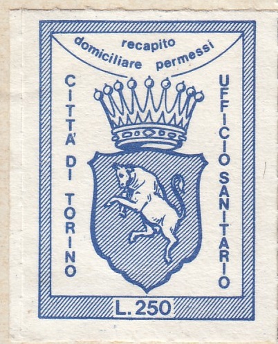 Marca da Bollo del Comune di TORINO su Carta Bianca di dimensioni 19,5 x 27 mm