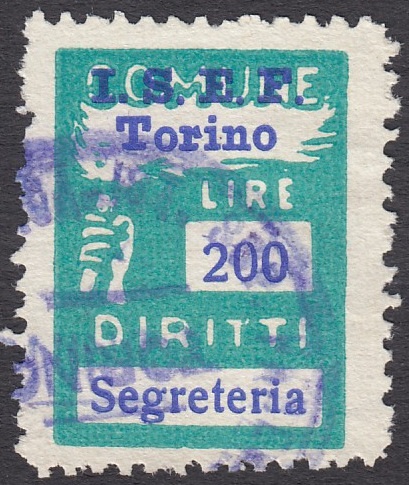 Marca da Bollo del Comune di TORINO su Carta Bianca di dimensioni 18 x 25 mm