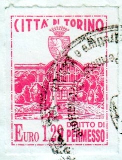 Marca da Bollo del Comune di TORINO su Carta Bianca di dimensioni 20 x 26,5 mm