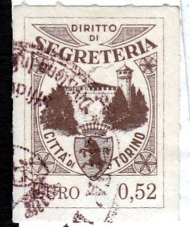 Marca da Bollo del Comune di TORINO su Carta Bianca di dimensioni 19,5 x 26,5 mm