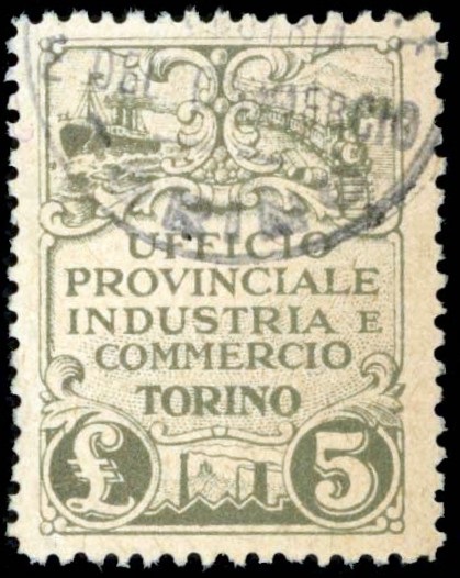 Marca da Bollo del Comune di TORINO su Carta Bianca Sottile di dimensioni 22,5 x 30,5 mm