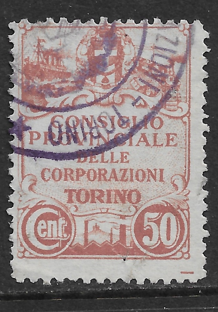 Marca da Bollo del Comune di TORINO su Carta Bianca Sottile di dimensioni 22,5 x 30,5 mm