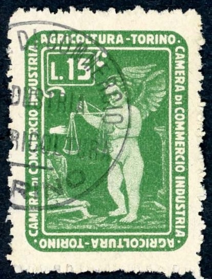 Marca da Bollo del Comune di TORINO su Carta Bianca di dimensioni 22 x 29,5 mm