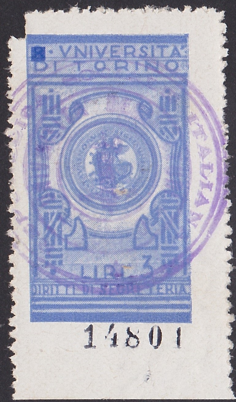 Marca da Bollo del Comune di TORINO su Carta Bianca Sottile di dimensioni 22 x 39,5 mm
