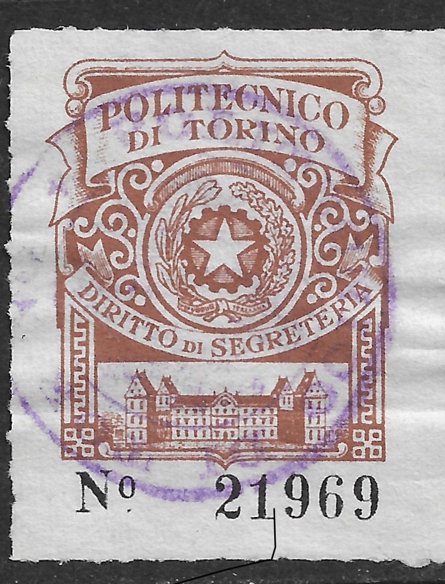 Marca da Bollo del Comune di TORINO su Carta Bianca di dimensioni 26 x 42 mm