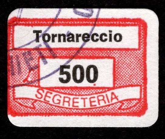Marca da Bollo del Comune di TORNARECCIO su Carta Bianca di dimensioni 20 x 14 mm