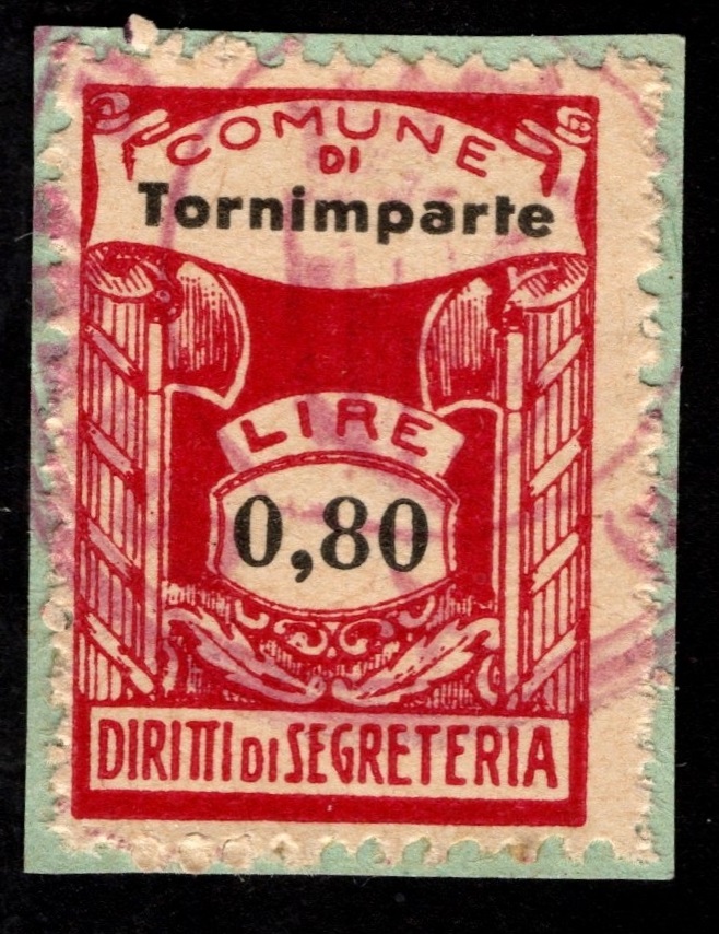 Marca da Bollo del Comune di TORNIMPARTE su Carta Bianca di dimensioni 21 x 30 mm
