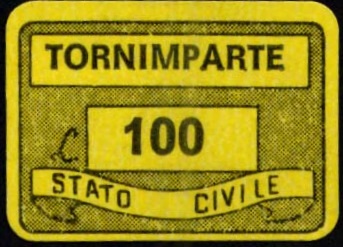 Marca da Bollo del Comune di TORNIMPARTE su Carta Colorata di dimensioni 19 x 14 mm