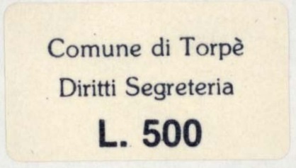 Marca da Bollo del Comune di TORPE´ su Carta Bianca di dimensioni 22 X 12 mm