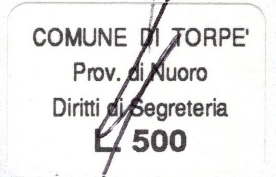 Marca da Bollo del Comune di TORPE´ su Carta Bianca di dimensioni 22 X 15 mm